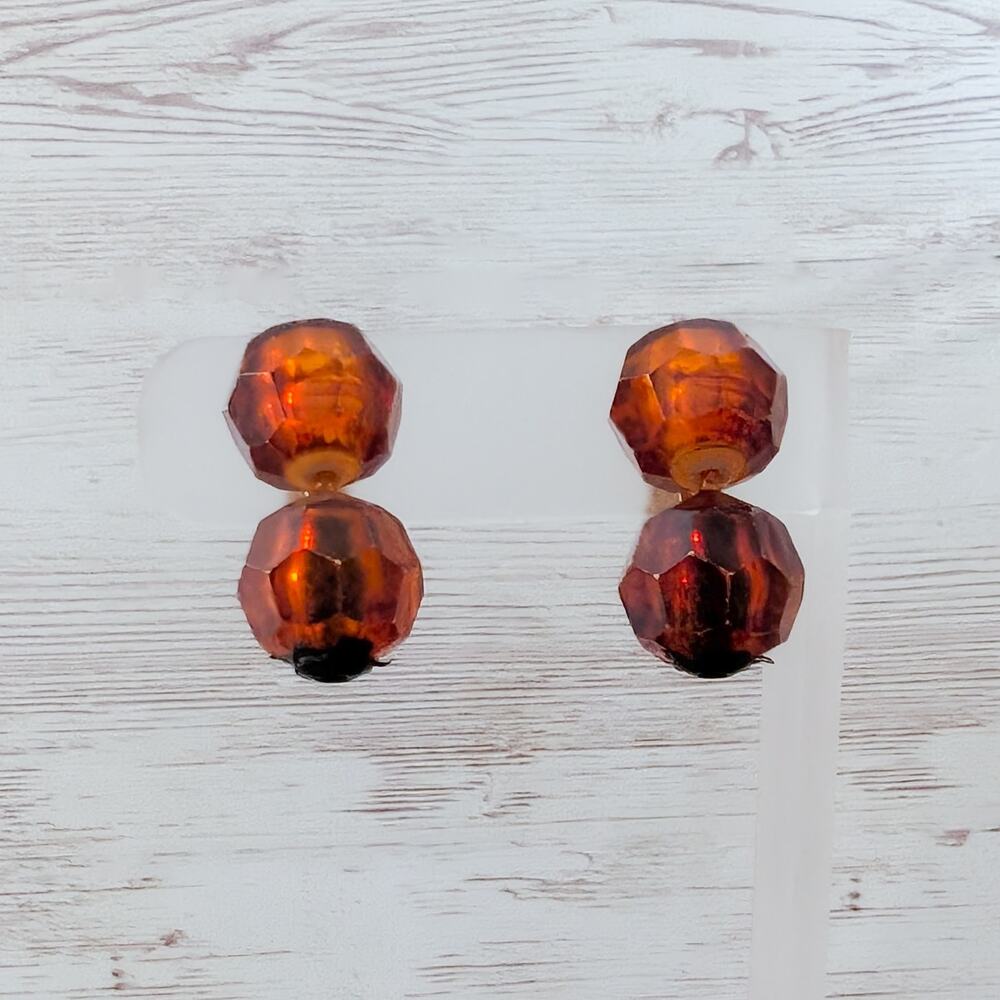 Vintage Clip On Earrings - Dark Orange Ball Duo Retro 1 & 1/8"